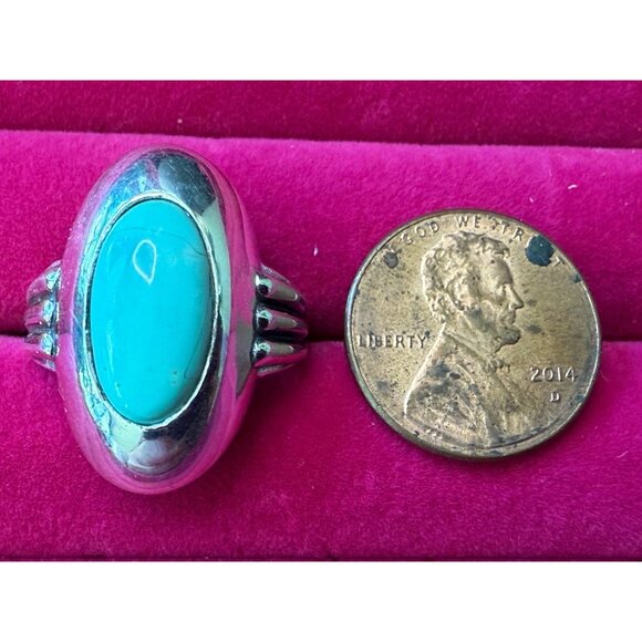 Turquoise & Sterling Silver Oval Ring Size 7.5 - Picture 5 of 7
